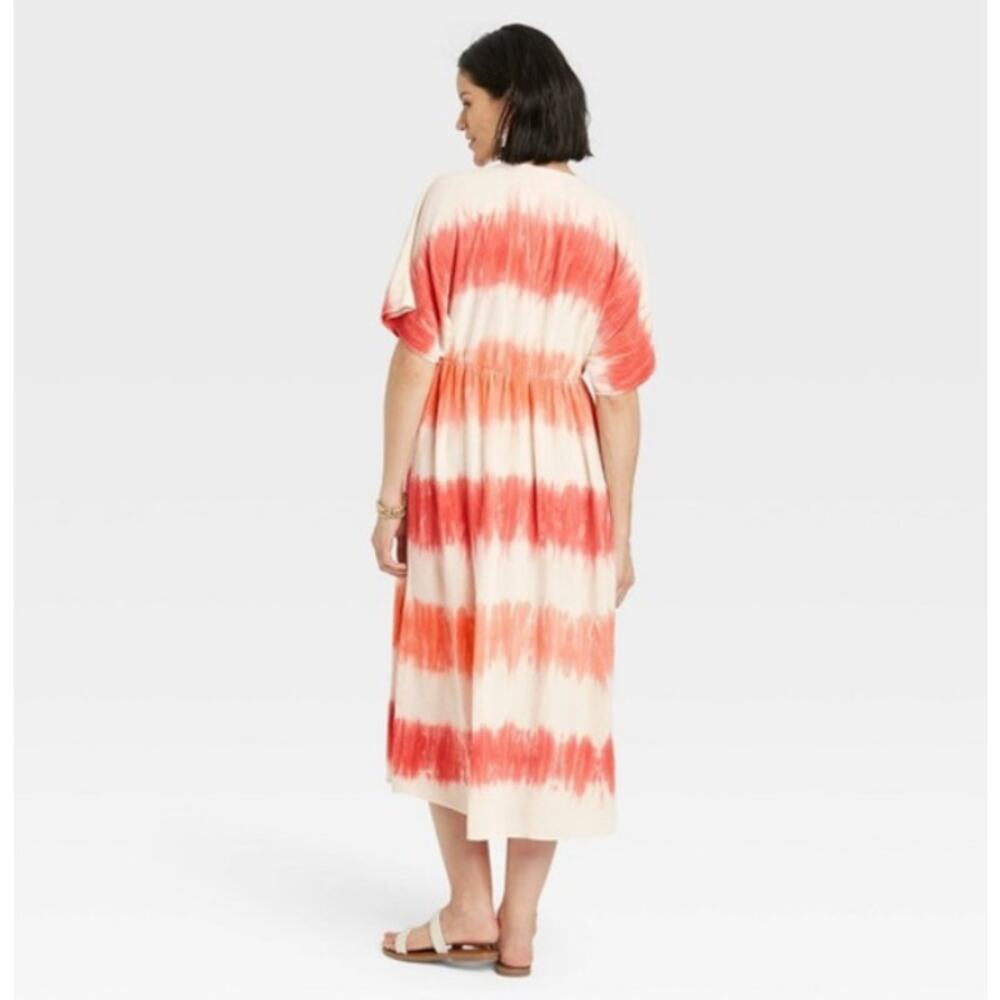 Knox Rose Tie-Dye Cream Orange Boho Style V-Neck Maxi Dress Sz XL - Picture 2 of 7